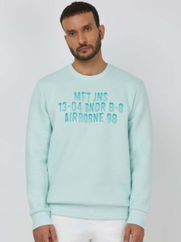 Mufti - Men Light Blue Text Printed Full Sleeves Sweatshirt