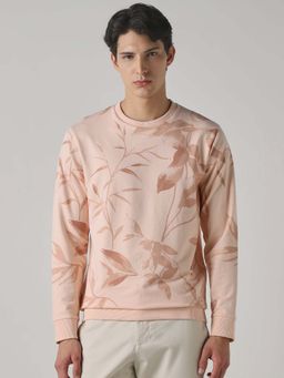 Mufti - Men Pastel Pink Floral Printed Sweatshirt