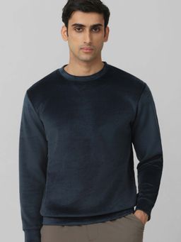 Mufti - Men Navy Blue Solid Full Sleeves Sweatshirt