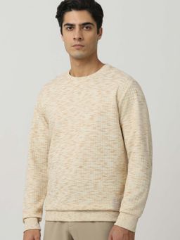 Mufti - Men Beige Self Design Full Sleeves Sweatshirt