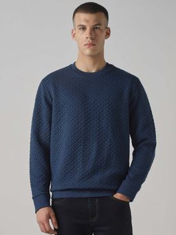 Mufti - Men Navy Blue Textured Full Sleeves Sweatshirt