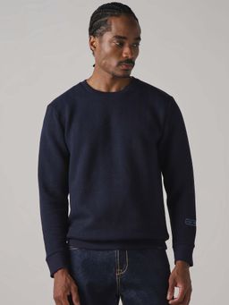 Mufti - Men Navy Blue Textured Full Sleeves Sweatshirt