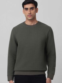 Mufti - Men Olive Textured Full Sleeves Sweatshirt