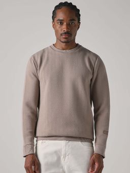 Mufti - Men Taupe Textured Full Sleeves Sweatshirt