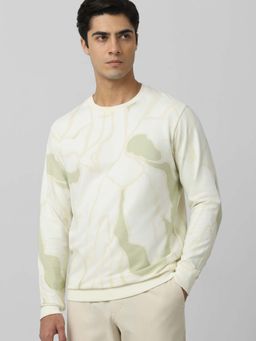 Mufti - Men Off White-Green Abstract Printed Sweatshirt