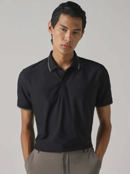 Mufti - Men Jet Black Solid Half Sleeves Polo T-shirt