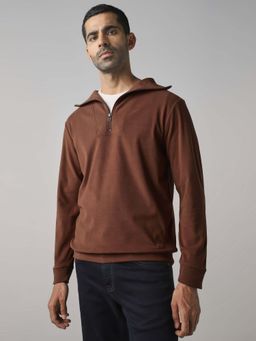 Mufti - Men Brown Solid Full Sleeves Sweatshirt