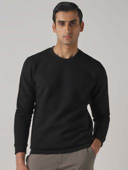 Mufti - Men Black Textured Full Sleeves Sweatshirt