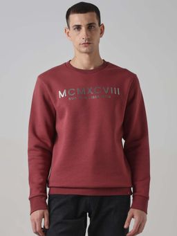 Mufti - Men Maroon Typography Printed Sweatshirt
