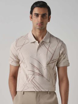 Mufti - Men Muted Beige Abstract Printed Polo T-shirt