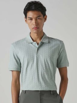 Mufti - Men Light Green Textured Polo T-shirt