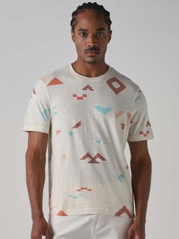 Mufti - Men Off White Abstract Printed T-shirt