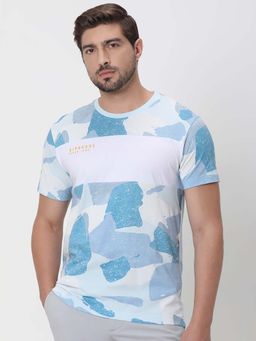 Mufti - Men Light Blue Abstract Printed T-shirt