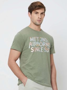 Mufti - Men Light Olive Typography Printed T-shirt