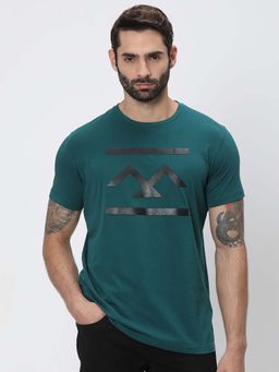 Mufti - Men Teal Graphic Printed Half Sleeves T-shirt