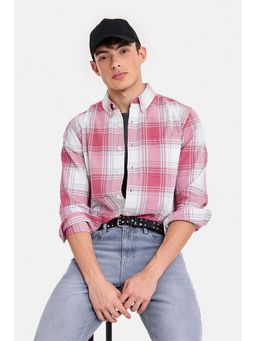 Snitch - Men Pink Checks Full Sleeves Regular Fit Casual Shirt