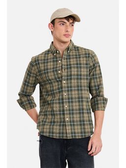 Snitch - Men Olive Checks Full Sleeves Regular Fit Casual Shirt