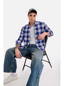 Snitch - Men Blue Checks Full Sleeves Regular Fit Casual Shirt