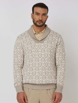 Mufti - Men Beige Floral Printed Sweater