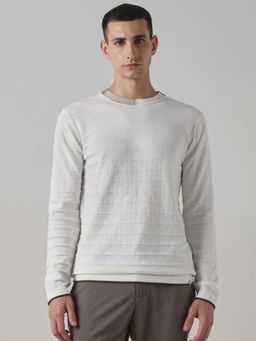 Mufti - Men Snow White Textured Full Sleeves T-shirt
