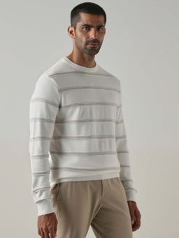Mufti - Men White Textured Half Sleeves Sweater