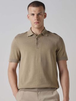 Mufti - Men Muted Khaki Solid Polo T-shirt