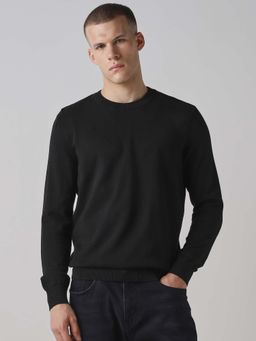 Mufti - Men Jet Black Solid Full Sleeves Sweater