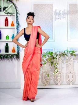 CHARUKRITI - Peach Pure Cotton Handwoven Soft Saree with Unstitched Blouse