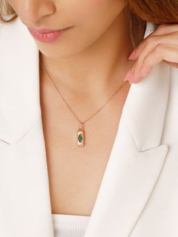 Mia by Tanishq - Elegant Enchantment 18Kt Chain Emerald Pendant with Chain