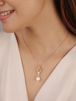 Mia by Tanishq - Starlit Glistening 14Kt Diamond and Pearl Pendant