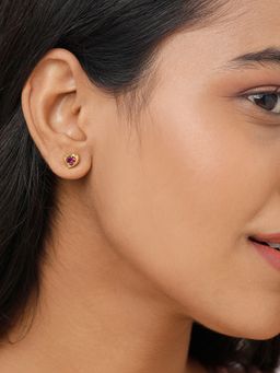 Mia by Tanishq - Valentine'S Veil 14Kt Gold and Maroon Garnet Stud Earrings
