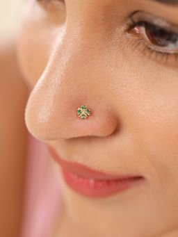 Mia by Tanishq - 14Kt Yellow Gold Dark Tsavorite Nose Pin