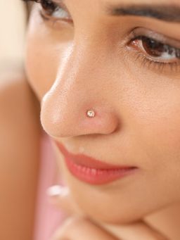 Mia by Tanishq - 14Kt Yellow Gold White Topaz Nose Pin