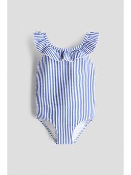 H&M - Girls Blue Frill-Trimmed Swimsuit