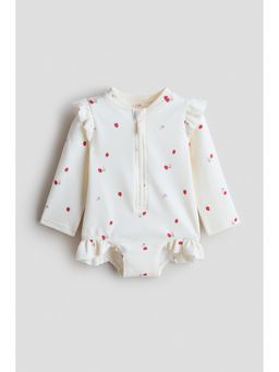 H&M - Girls White Long-Sleeved Swimsuit