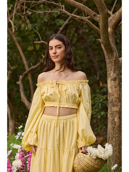 The Clothing Factory - Butter Yellow Off-Shoulder Crop Top