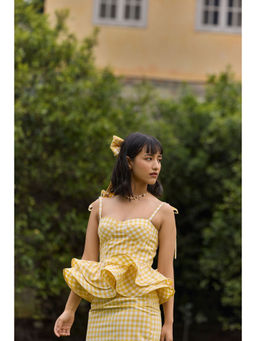 The Clothing Factory - Yellow Gingham Peplum Top