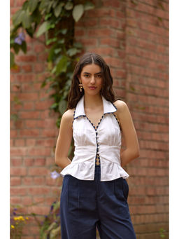 The Clothing Factory - White Collared Peplum Top