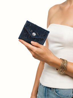 Hidesign - LOUVRE W1 Genuine Leather Women Blue Tri Fold Wallet (S)