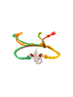 Estele - Rhodium Plated Ganesh Designer Rakhi with Enamel & Multi Colored Silk Thread