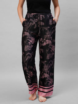 Drape In Vogue - Women Black Pink Printed Pyjama