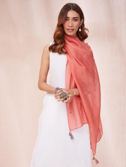 Fabindia - Peach Cotton Silk Woven Stole