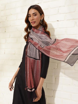 Fabindia - Beige Cotton Silk Bagh Printed Stole