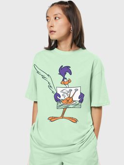 Bewakoof - Womens Green Feast Mode Graphic Printed Oversized T-Shirt