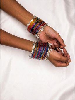 Gahan - Women 24 Multicolor Bangles with 8 Silver Plated Kashmiri Bangles Ghungroo Charms