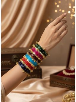 Gahan - Women Trendy 24 Multicolored Bangles with 12 Gold Plated Kashmiri Bangles