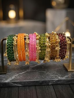 Gahan - Women Trendy 24 Multicolored Bangles with 12 Gold Plated Kashmiri Bangles