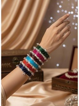 Gahan - Women Trendy 24 Multicolored Bangles with 12 Silver Plated Kashmiri Bangles