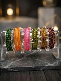 Gahan - Women Trendy 24 Multicolored Bangles with 12 Silver Plated Kashmiri Bangles
