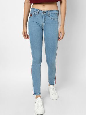 Ladies Jeans Jeans With White Side Stripe Striped Detail Down